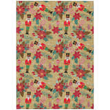 Dalyn Wonderland WN30 Gold Washable Area Rug with festive nutcracker, poinsettia, and ornament holiday pattern.