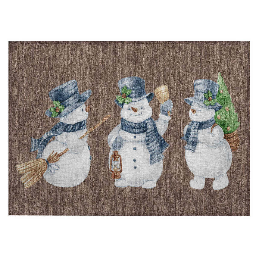Dalyn Wonderland WN34 Brown Washable Area Rug with cute snowman and holiday design.