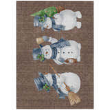 Dalyn Wonderland WN34 Brown Washable Area Rug with snowman design in denim and gold. Holiday style.