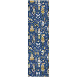 Close-up of the Dalyn Wonderland WN35 Navy Washable Area Rug featuring a holiday pattern with nutcrackers and ballerinas.