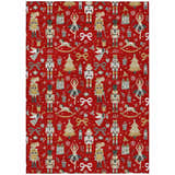 Close-up of Dalyn Wonderland WN35 Red Washable Area Rug featuring nutcrackers, ballerinas, and holiday motifs.