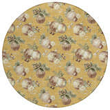 Close-up of round Dalyn Wonderland WN36 Gold Washable Area Rug featuring a holiday ornament and star pattern.