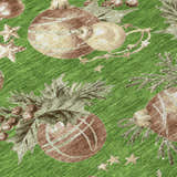 Close-up of Dalyn Wonderland WN36 Green Washable Area Rug with holiday ornament and star pattern.