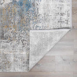 Calion Distressed Blue Luxury Fringed Faux Silk Rug