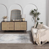 Calion Distressed Blue Luxury Fringed Faux Silk Rug