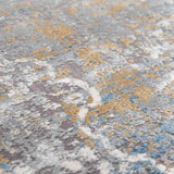 Calion Distressed Blue Luxury Fringed Faux Silk Rug