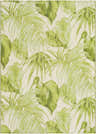 Close-up of the Amirah Green Area Rug featuring a tropical leaf pattern in shades of olive and ivory. Design-Rectangle