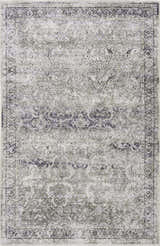 Close-up of the Gray Holi-4607 Washable Area Rug. Features a traditional vintage pattern in gray and white tones. Design-Rectangle-5373