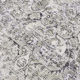 Close-up of the Gray Holi-4607 Washable Area Rug featuring a traditional vintage pattern in gray and white tones. Texture