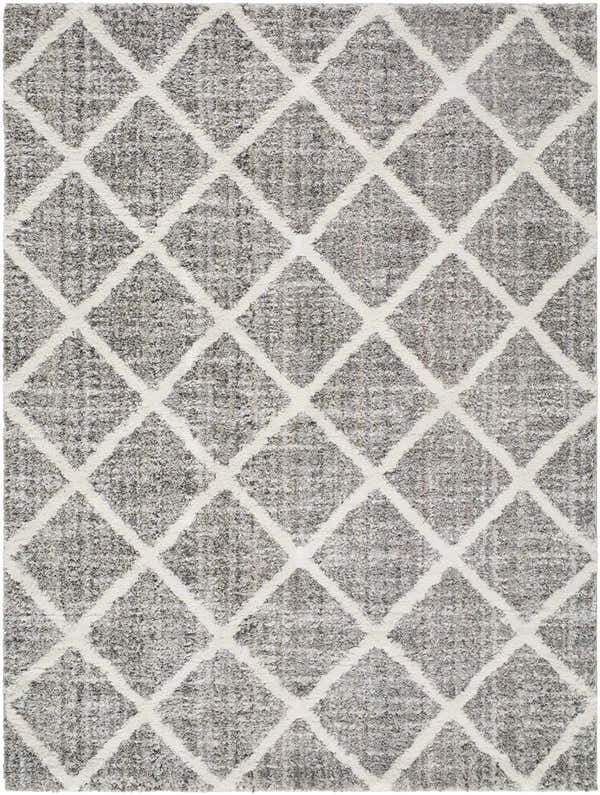 Close-up of the Anuhea Light Gray Area Rug featuring a farmhouse style diamond pattern. Design-Rectangle-576