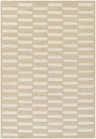 Close-up of the Uther Area Rug. Hand-tufted 100% wool rug with a contemporary beige and ivory horizontal stripe pattern. Design-Rectangle-576