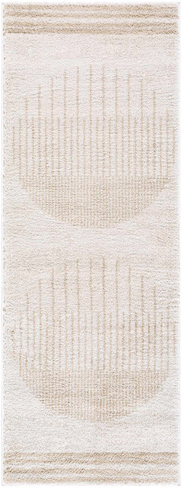 Close-up of the Apichu Beige Washable Area Rug, showcasing its textured pile and light brown geometric pattern. Design-Runner-2773