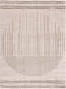 Close-up of the Apichu Gray Washable Area Rug showing its linear peach and gray circle design and soft, textured pile. Design-Rectangle-537