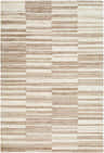 Close-up of the hand-tufted Yuuma Area Rug. Beige, off-white, and peach wool rug with a contemporary striped pattern. Design-Rectangle-576