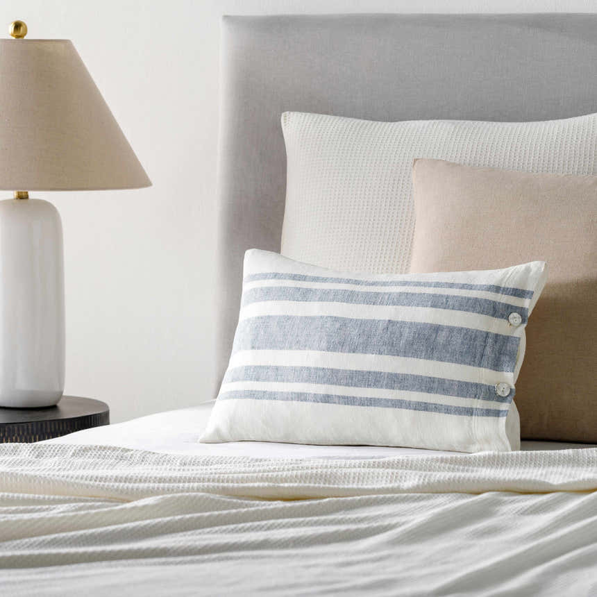 Linova Cream Natural Textured Linen Look Cottage Country Lumbar Pillow - Clearance