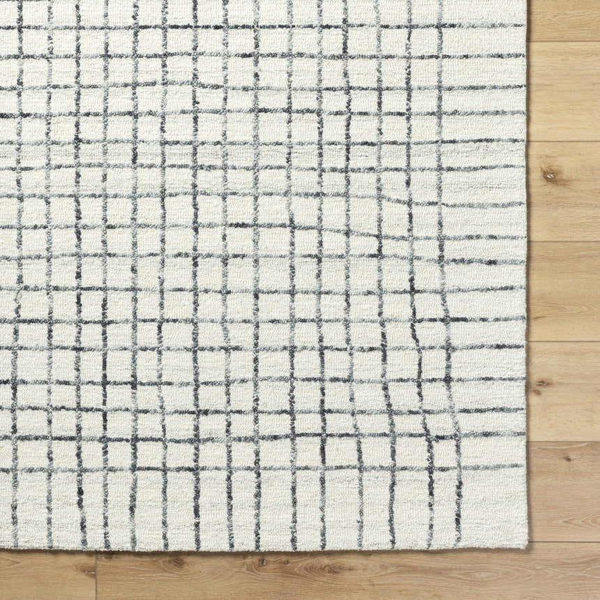 Sample Yates White Grid Wool Area Rug