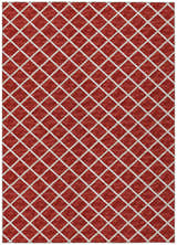 Close-up of the Dalyn Machine Indoor/Outdoor York YO1 Red Washable Area Rug featuring a red and ivory diamond pattern.