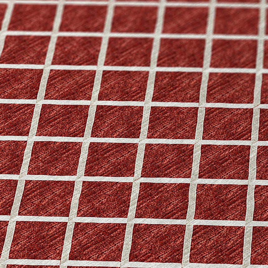 Close-up of the Dalyn York YO1 Red Washable Area Rug featuring a chestnut and ivory grid pattern.