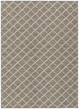 Close-up of Dalyn Machine Indoor/Outdoor York YO1 Taupe Washable Area Rug. Beige rug with light brown and ivory diamond pattern.