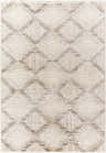Close-up of the Yayoi Area Rug featuring a geometric diamond pattern in cream, ivory, light gray, and medium gray. Design-Rectangle-537