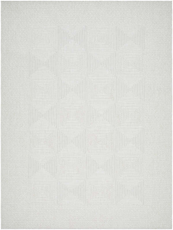 Close-up of the Anabia White Area Rug. Light silver color with a geometric square pattern and woven texture. Design-Rectangle-537