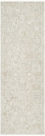 Close-up of the Yonca Luxe Rug in ash and light silver, showcasing its traditional, floral-inspired pattern and soft texture. Design-Runner-27710