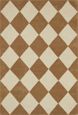 Close-up of the Aradia Tan Area Rug, a hand-tufted wool rug with a contemporary tan and cream diamond pattern. Design-Rectangle