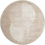 Round Zeke Area Rug, bone and beige, featuring a contemporary geometric design with vertical lines and circles. Design-Round-67