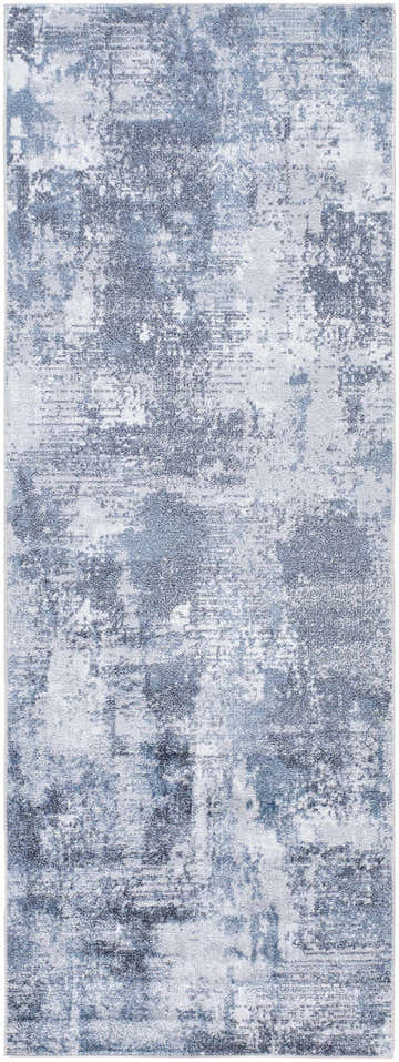 Close-up of the Anitra Off White Washable Area Rug. Navy and off-white contemporary design with a distressed texture. Design-Runner-2773