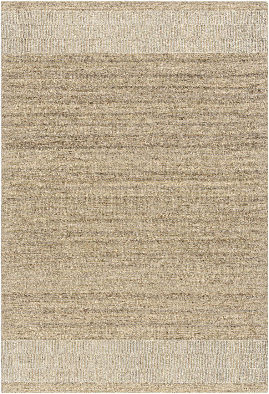 Close-up of the Ira Handmade Vivir x LIVABLISS VVIR-2300 Area Rug. Beige, sandstone, and taupe wool rug with a subtle striped design. Design-Rectangle-46