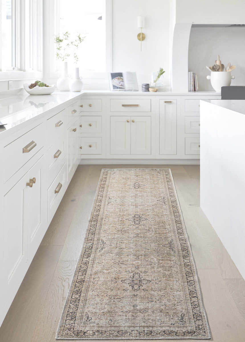 Bright white kitchen with a Darling Becki Owens x LIVABLISS runner rug. Roomscene-Runner