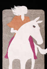A Women Rider Horse Ivory And Black Hand Tufted 5x8 Wool Area Rug