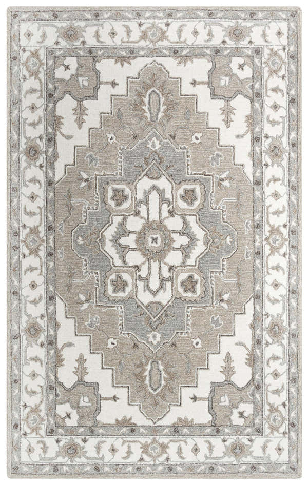 Close-up of Rizzy A01101 Area Rug. Hand-tufted 100% wool rug in ivory and dark red with a traditional vintage design. Design-Rectangle