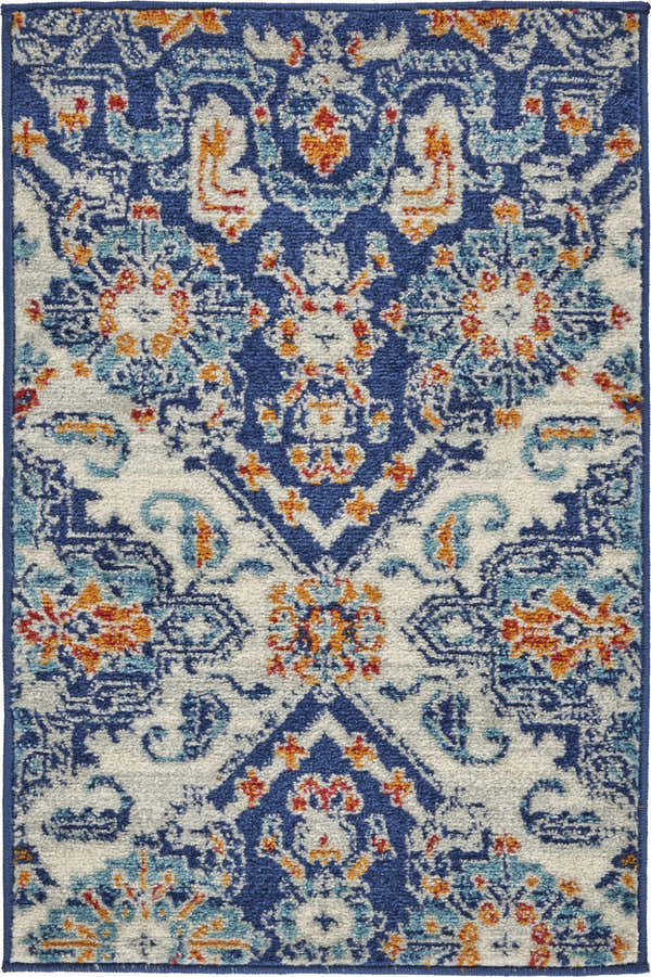 Close-up of the Nourison Passion Blue Multicolor rug, featuring a detailed bohemian pattern and vibrant colors.