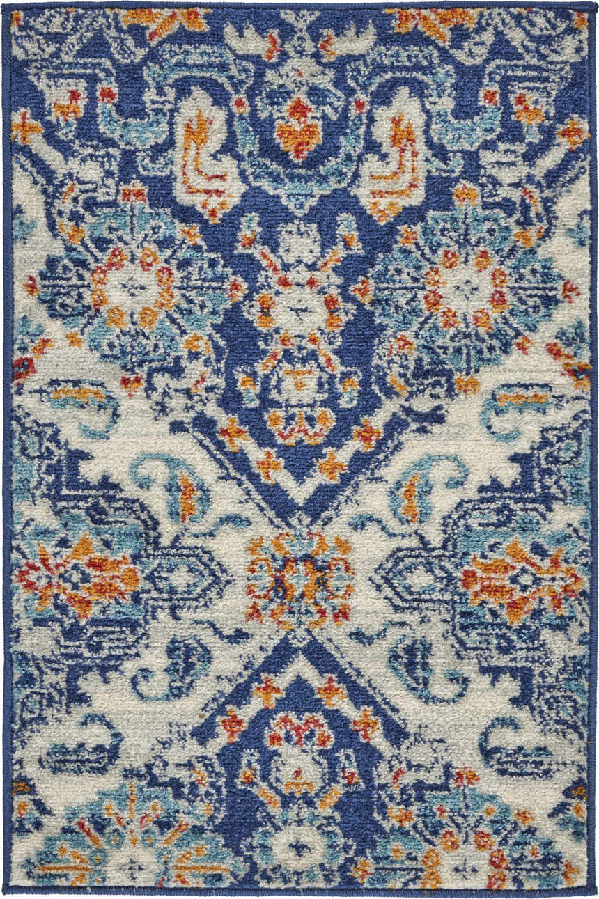 Close-up of the Nourison Passion Blue Multicolor rug, featuring a detailed bohemian pattern and vibrant colors.