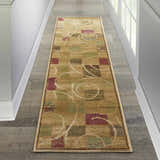 Hallway scene with a Nourison Expressions Beige runner rug featuring a modern geometric pattern.