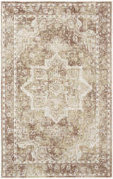 Close-up of Nourison Astra Rust Vintage rug. Machine-made with a distressed, traditional design in rust and beige tones.