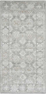 Close-up of the Nourison Dekor Grey Vintage Indoor Area Rug, showing its high pile and subtle floral pattern.
