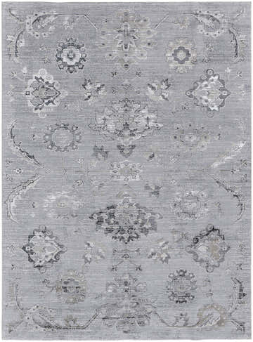 Feizy Macklaine Silver/Black Area Rug. Transitional damask pattern in silver gray, black, and white. Vintage style. Design-Rectangle