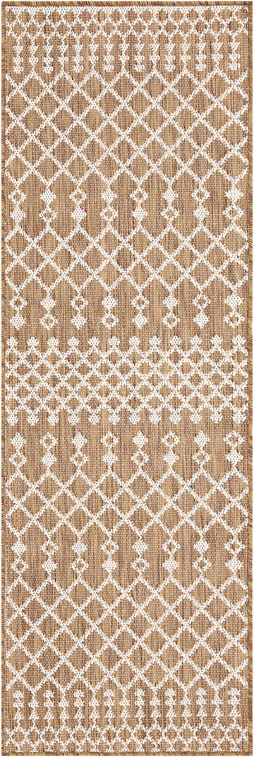 Close-up of the Nourison Positano Jute Modern Area Rug. Features a diamond pattern in jute and white.