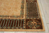Close-up of the Nourison Vallencierre Beige Vintage Area Rug, showcasing its floral border, brown accents, and soft texture.
