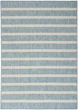 Close-up of the Nourison Positano Aqua Ivory Area Rug featuring a striped pattern and textured weave.