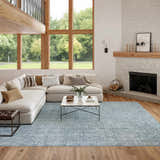 Living room with a sectional sofa and Nourison Charm Blue Ivory Area Rug.