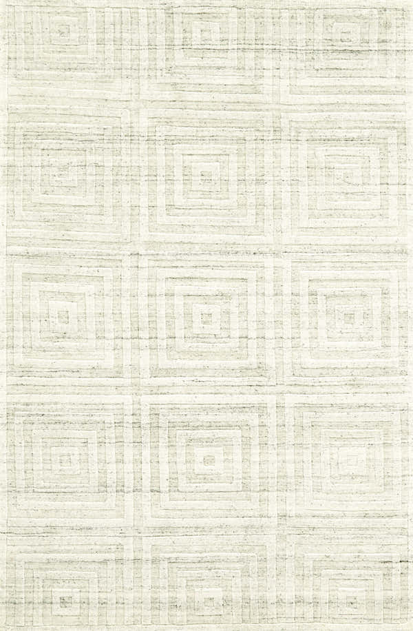 Close-up of Feizy Gramercy Ivory Area Rug. Hand-woven viscose rug with a modern geometric square pattern. Design-Rectangle
