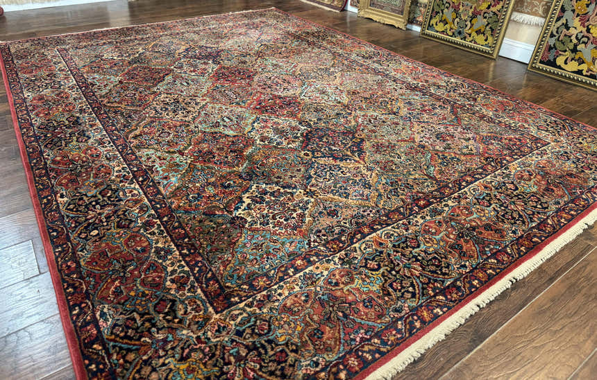 Karastan Rug Multicolor Panel Kirman #717, 8.8 x 12 Karastan Carpet, Vintage Multipanel Kirman, Original 700 Series, Wool, Vintage