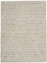 Close-up of the handmade Nourison OCEAN Pearl rug; a modern rectangle rug with a textured, horizontal striped pattern.