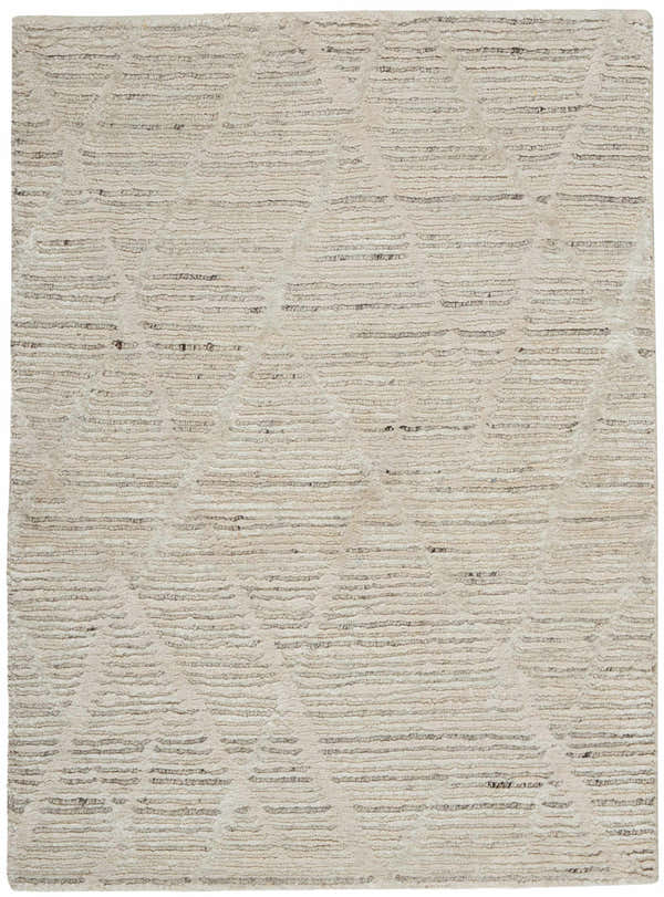 Close-up of the handmade Nourison OCEAN Pearl rug; a modern rectangle rug with a textured, horizontal striped pattern.