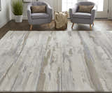 Living room scene with gray chairs and Feizy Vancouver Ivory/Tan/Brown Area Rug. Roomscene-Rectangle