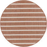 Round Nourison Positano Terracotta Ivory rug with chestnut brown and ivory stripes. Machine-made polypropylene rug.