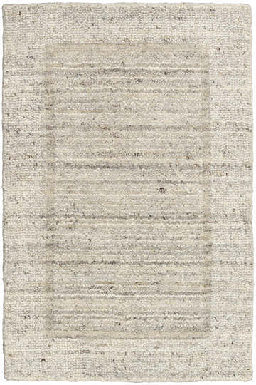 Close-up of the Calvin Klein CK082 Ridge rug. Farmhouse style with a textured, ivory and grey wool design.